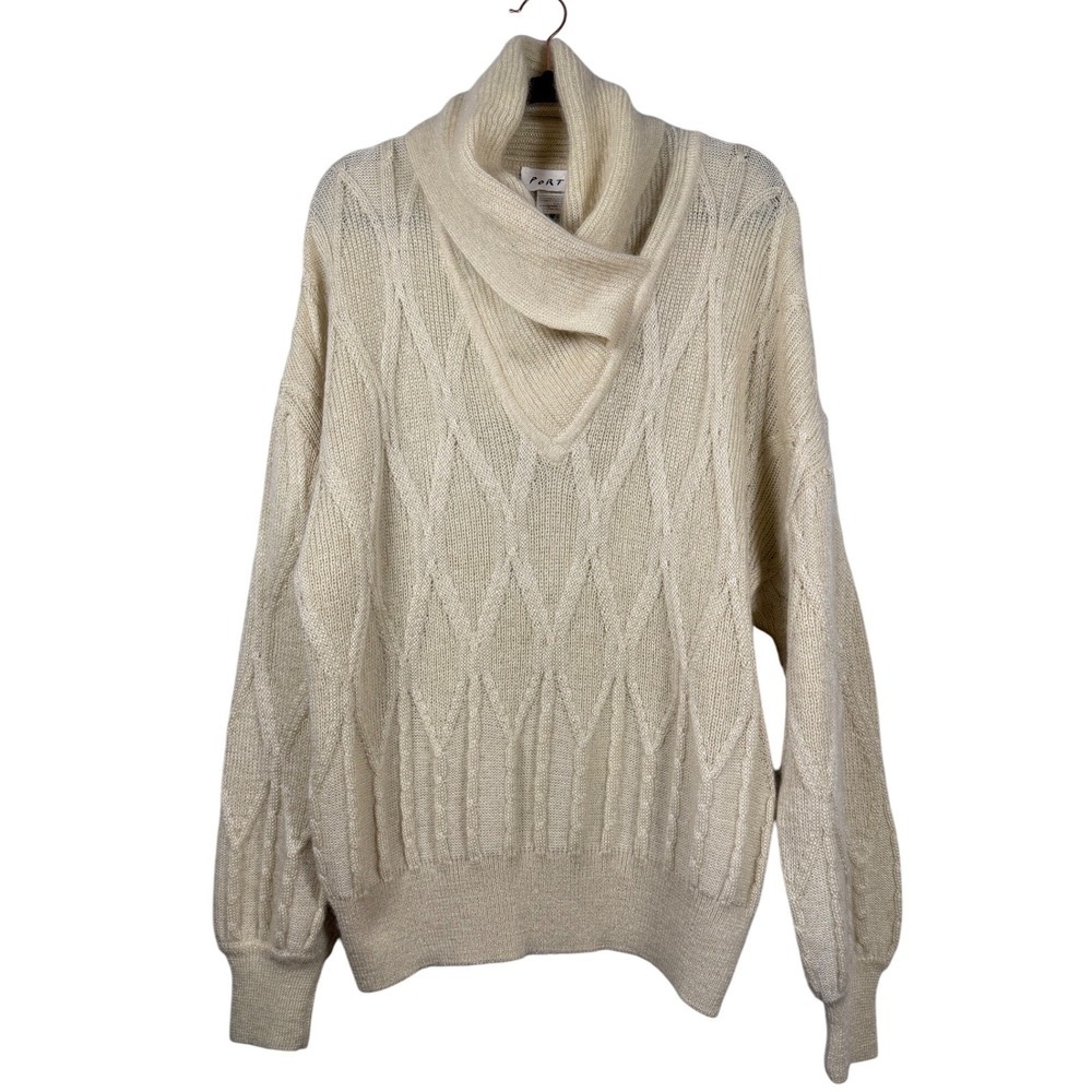 Vintage PORTARA Mohair Cowl Neck Sweater, Cable Knit, Cream, Size 10